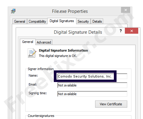 Screenshot of the Comodo Security Solutions, Inc. certificate